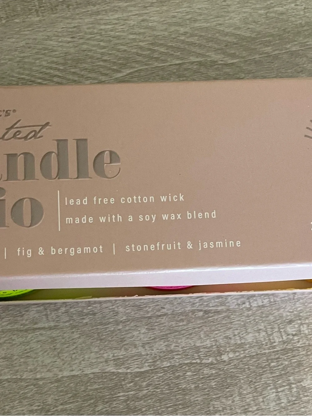Trader Joe's Scented Candle tin Trio Lime Basil Fig Bergamot Stonefruit Jasmine